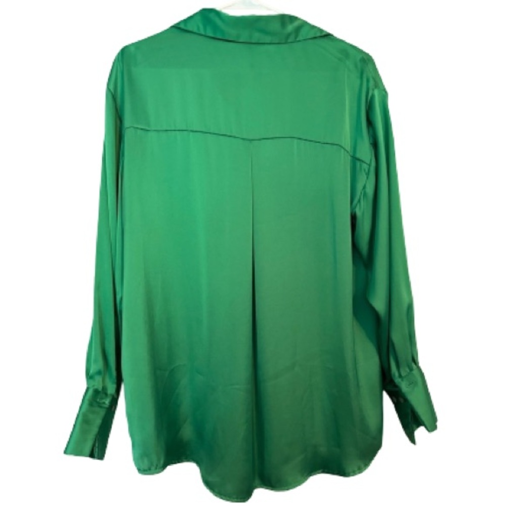 Zara Emerald Green Satin Button-Up Blouse - Picture 3 of 8